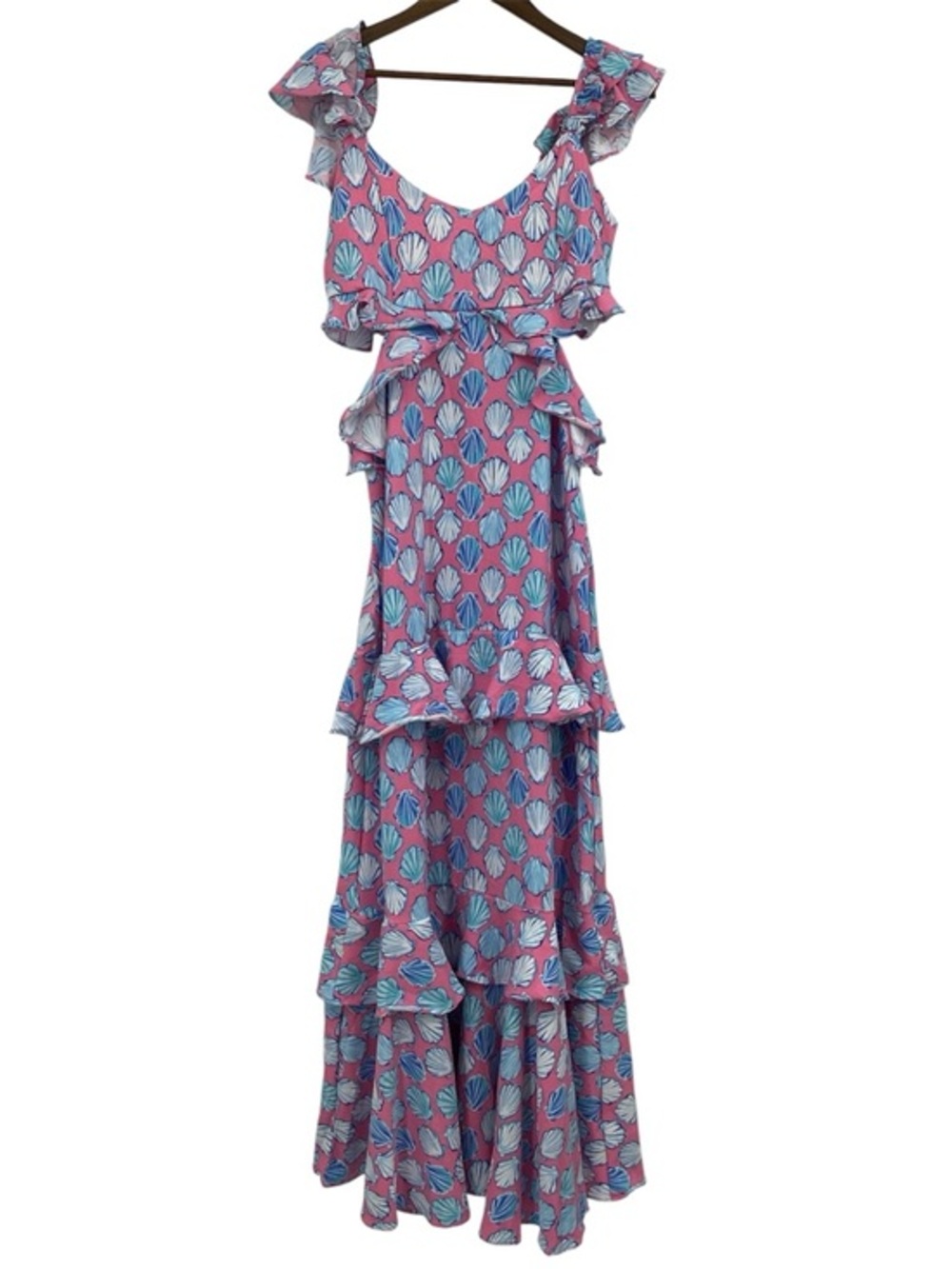 Simply Southern Pink Shell-Print Cut-out Maxi Dress